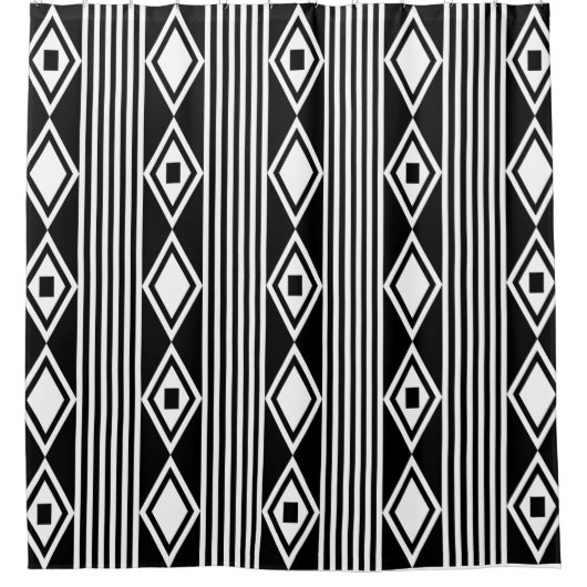 Boho Diamonds Stripes White Black Douchegordijn (Voorkant)
