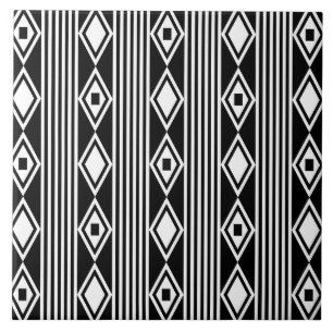 Boho Diamonds Stripes White Black Tegeltje