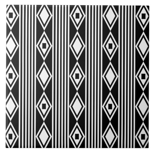 Boho Diamonds Stripes White Black Tegeltje (Voorkant)