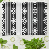 Boho Diamonds Stripes White Black Theedoek (Gevouwen)