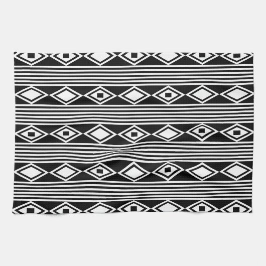 Boho Diamonds Stripes White Black Theedoek (Horizontaal)