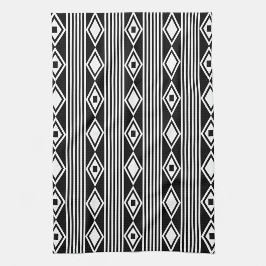 Boho Diamonds Stripes White Black Theedoek (Verticaal)
