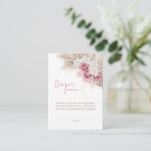 Boho Diaper Raffle Card Pampas Grass Baby shower Informatiekaartje (Staand voorkant)