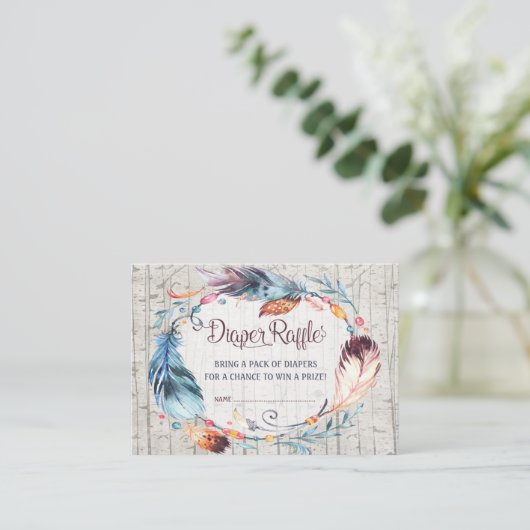 Boho Diaper Raffle Rustic Bohemian Feathers Informatiekaartje (Staand voorkant)