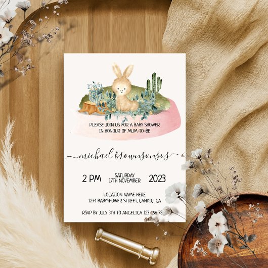 Boho dier konijn tropische baby shower kaart