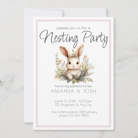 Boho dieren cute konijn botanische Nesting Party Kaart (Voorkant)