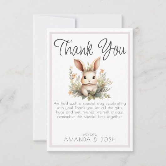 Boho dieren schattig konijn botanische Nesting Par Bedankkaart (Voorkant)