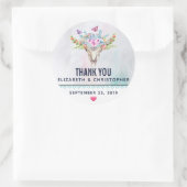 Boho Dierenschedel met Vlinders Bruiloft Bedankt Ronde Sticker (Tas)