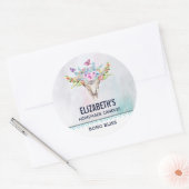 Boho Dierenschedel met Vlinders Kaars / Zeep Ronde Sticker (Envelop)