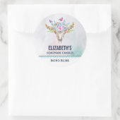 Boho Dierenschedel met Vlinders Kaars / Zeep Ronde Sticker (Tas)