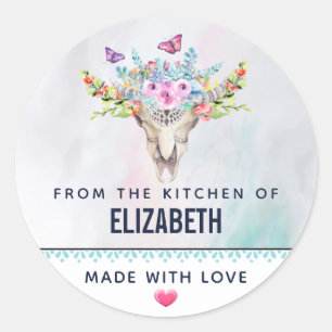 Boho Dierenschedel met Vlinders Keuken Ronde Sticker