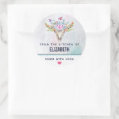 Boho Dierenschedel met Vlinders Keuken Ronde Sticker (Tas)