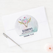 Boho Dierenschedel met Vlinders Verjaardag Ronde Sticker (Envelop)