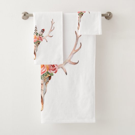 BoHo Dierlijke Schedel Waterverf Rozen Badhanddoek Bad Handdoek (Insitu)