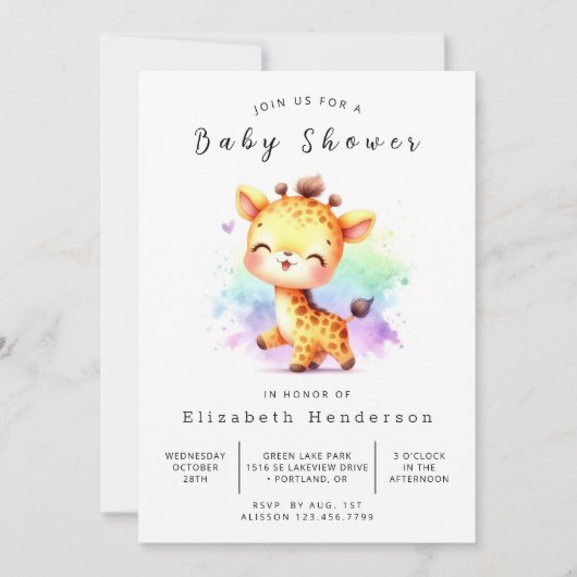 Boho Digital Giraffe Baby shower Kaart (Voorkant)