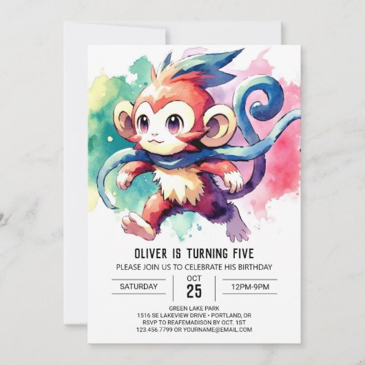 Boho Digital Monkey Verjaardag Kaart (Voorkant)