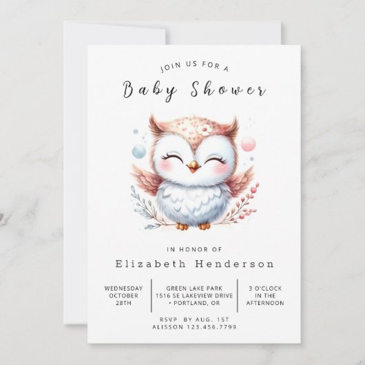 Boho Digital Owl Baby shower Kaart (Voorkant)