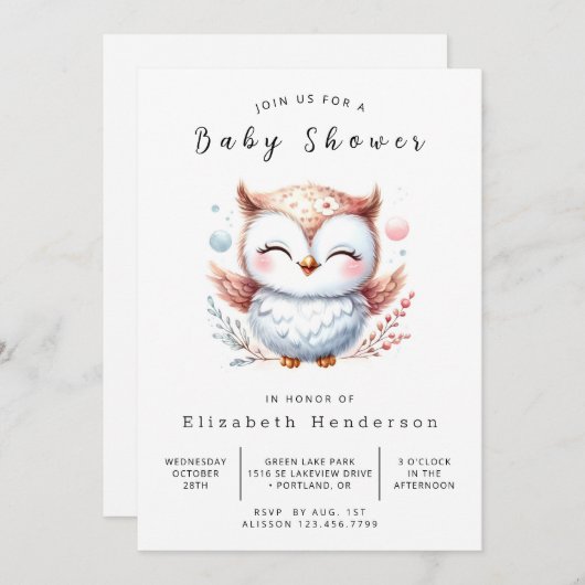 Boho Digital Owl Baby shower Kaart (Voorkant / Achterkant)