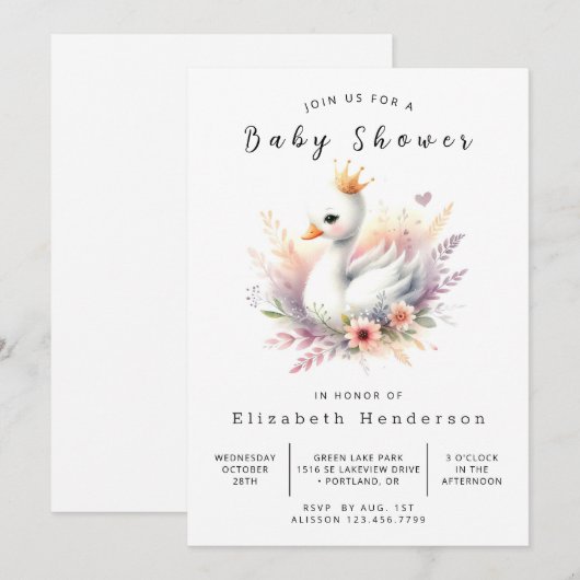 Boho Digital Swan-Baby shower Kaart (Voorkant / Achterkant)