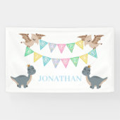 Boho Dino Verjaardag Blauw Spandoek (Horizontaal)