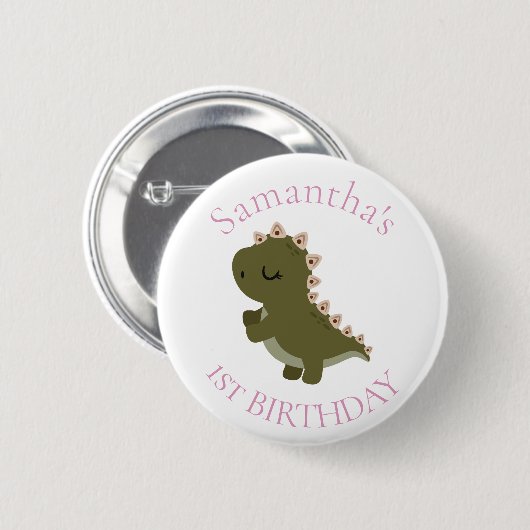 Boho Dinosaur Baby Meisje 1e verjaardag Ronde Button 5,7 Cm (Voorkant /achterkant)