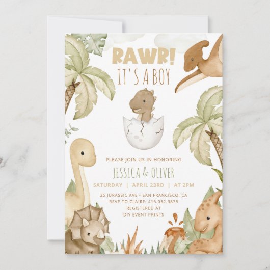 BOHO DINOSAUR Baby shower Invitation, het is een j Kaart (Voorkant)