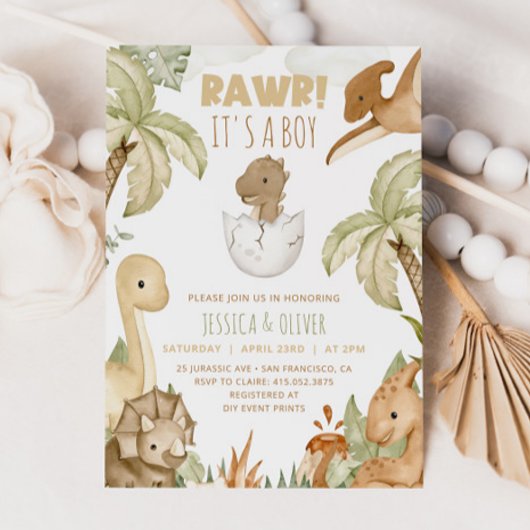 BOHO DINOSAUR Baby shower Invitation, het is een j Kaart