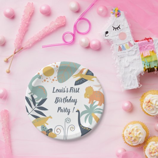 Boho Dinosaur Baby Verjaardagsfeest Papieren Bordje (Feest)