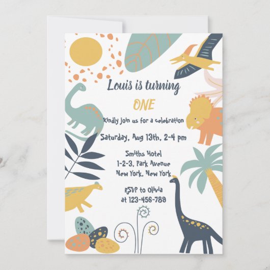 Boho Dinosaur Baby Verjaardagsfeestuitnodiging Kaart (Voorkant)