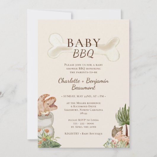 Boho Dinosaur Beige Baby BBQ Baby shower Kaart (Voorkant)