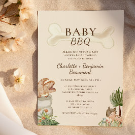 Boho Dinosaur Beige Baby BBQ Baby shower Kaart