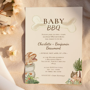 Boho Dinosaur Beige Baby BBQ Baby shower Kaart