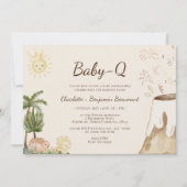 Boho Dinosaur Beige Baby-Q BBQ Baby shower Kaart (Voorkant)