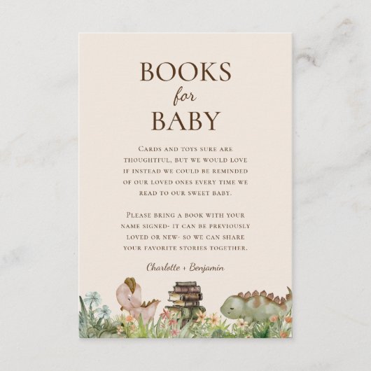 Boho Dinosaur Beige Baby shower Boeken voor Baby Informatiekaartje (Voorkant)