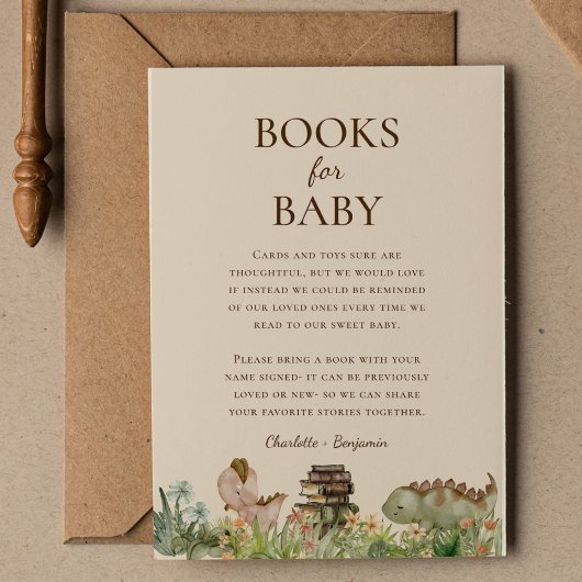 Boho Dinosaur Beige Baby shower Boeken voor Baby Informatiekaartje