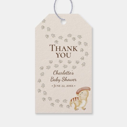 Boho Dinosaur Beige Baby shower Dank u Cadeaulabel (Achterkant)