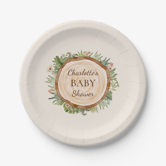 Boho Dinosaur Beige Baby shower Papier Borden Papieren Bordje (Voorkant)