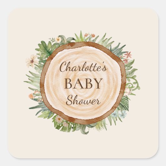 Boho Dinosaur Beige Baby showers Envelop Seal Vierkante Sticker (Voorkant)
