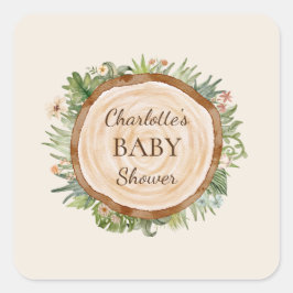 Boho Dinosaur Beige Baby showers Envelop Seal Vierkante Sticker