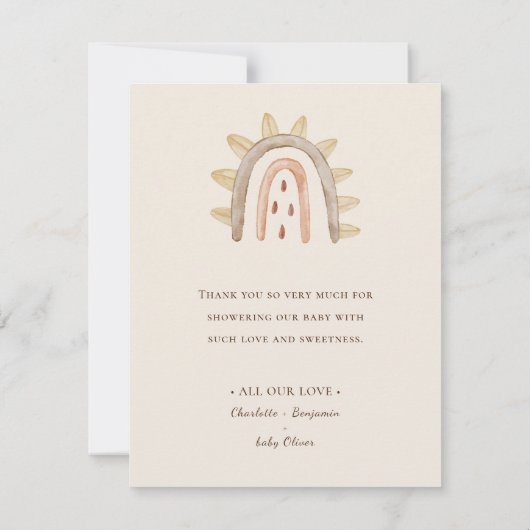 Boho Dinosaur Beige Dankkaart Baby Shower Bedankkaart (Achterkant)