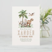 Boho Dinosaur Boy Verjaardagsfeestje Uitnodiging (Staand voorkant)