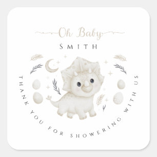 Boho Dinosaur Komen Eruit Baby Shower Bedankt Vierkante Sticker