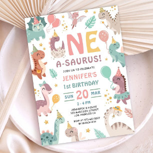 Boho Dinosaur Meisje 1e Verjaardagsuitnodiging Kaart