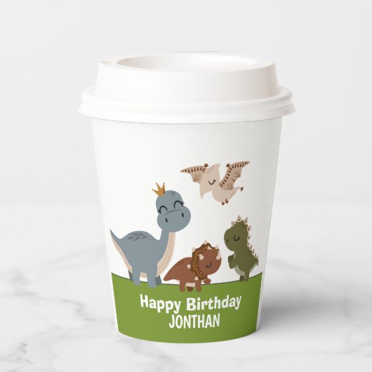 Boho Dinosaur Verjaardag groen thema Papieren Bekers (Achterkant)