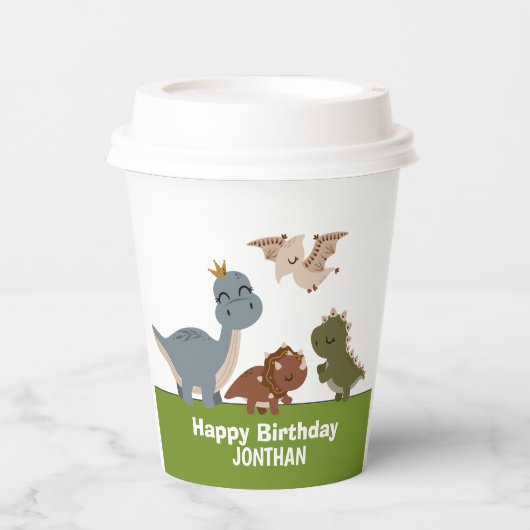 Boho Dinosaur Verjaardag groen thema Papieren Bekers (Voorkant)