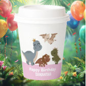 Boho Dinosaur Verjaardag Roze Papieren Bekers