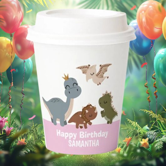 Boho Dinosaur Verjaardag Roze Papieren Bekers