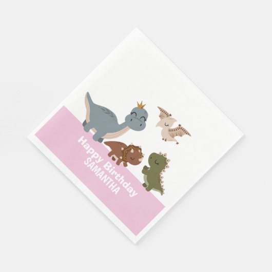 Boho Dinosaur Verjaardag Roze Servet (Hoek)