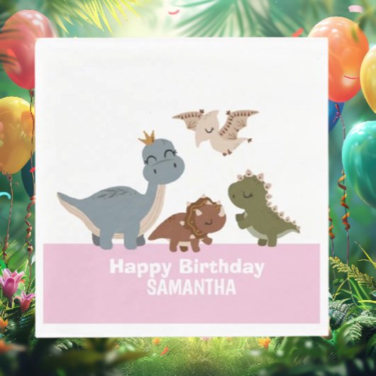 Boho Dinosaur Verjaardag Roze Servet