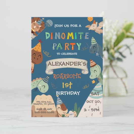 Boho Dinosaurus 1e Verjaardag Kaart (Staand voorkant)